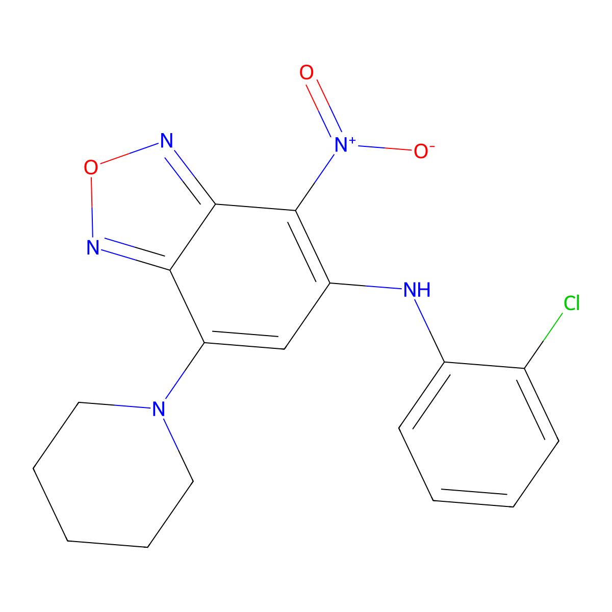 N-(2-chlorophenyl)-4-nitro-7-piperidin-1-yl-2,1,3-benzoxadiazol-5-amine molecular structure, CAS 373616-31-0