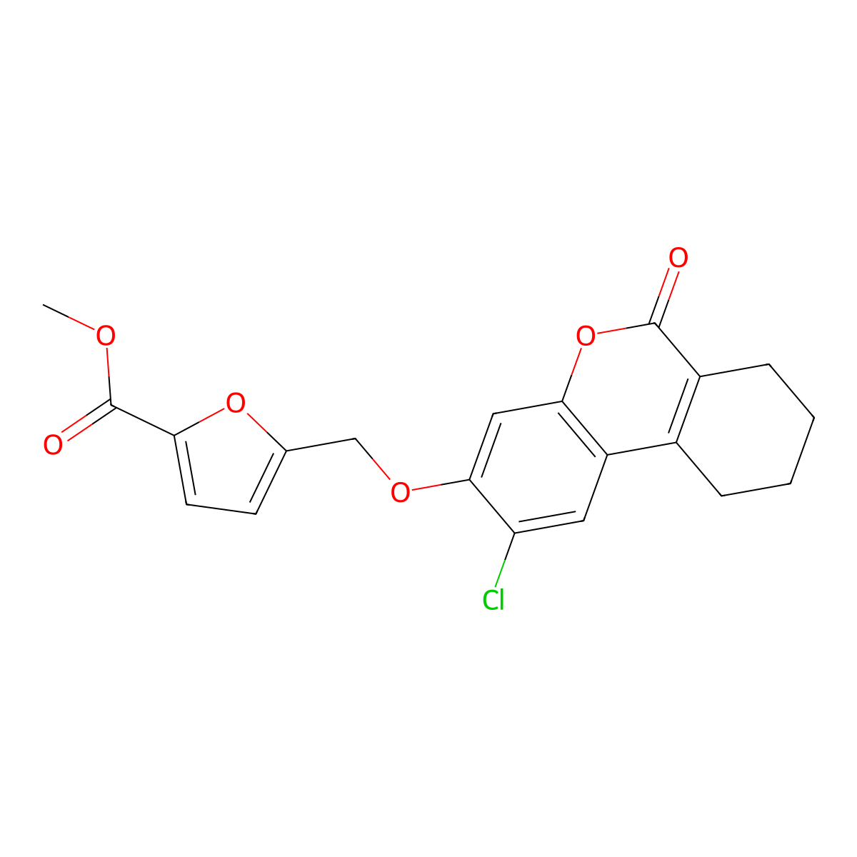 methyl 5-{[(2-chloro-6-oxo-7,8,9,10-tetrahydro-6H-benzo[c]chromen-3-yl)oxy]methyl}-2-furoate molecular structure, CAS 373617-41-5