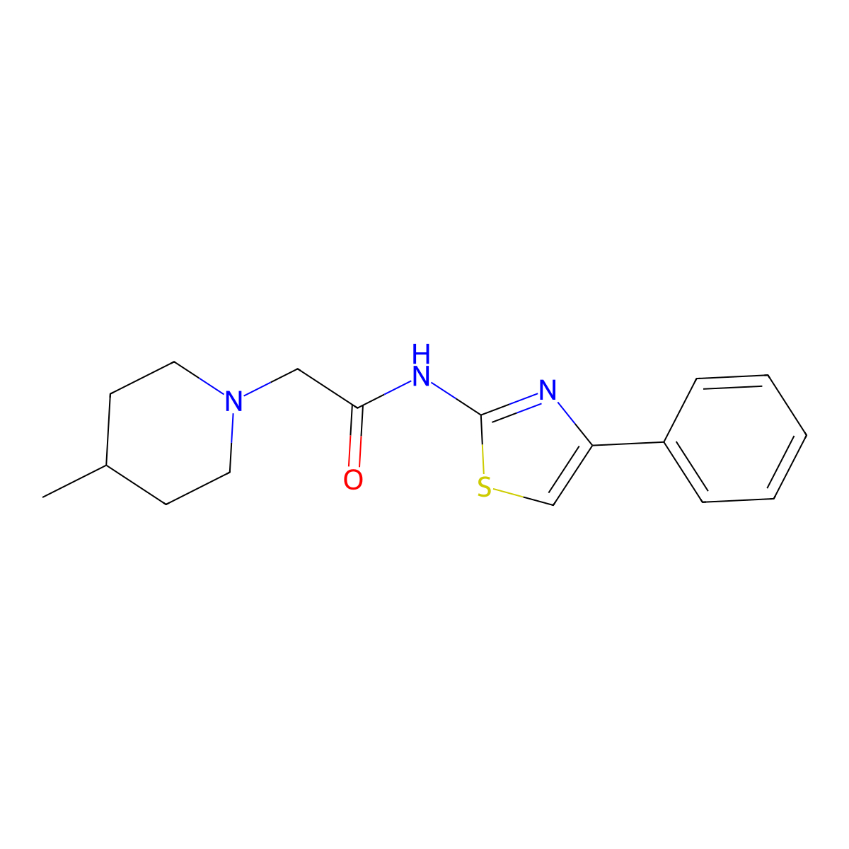 2-(4-Methylpiperidin-1-yl)-N-(4-phenylthiazol-2-yl)acetamide molecular structure, CAS 373617-51-7