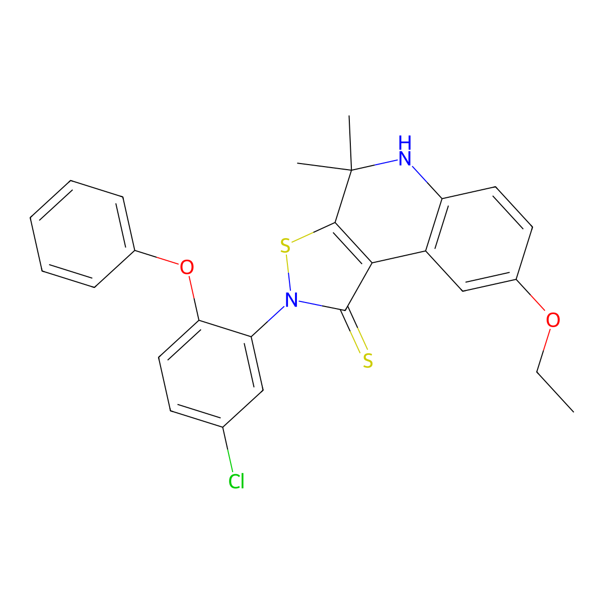 2-(5-chloro-2-phenoxyphenyl)-8-ethoxy-4,4-dimethyl-4,5-dihydroisothiazolo[5,4-c]quinoline-1(2H)-thione molecular structure, CAS 373617-70-0