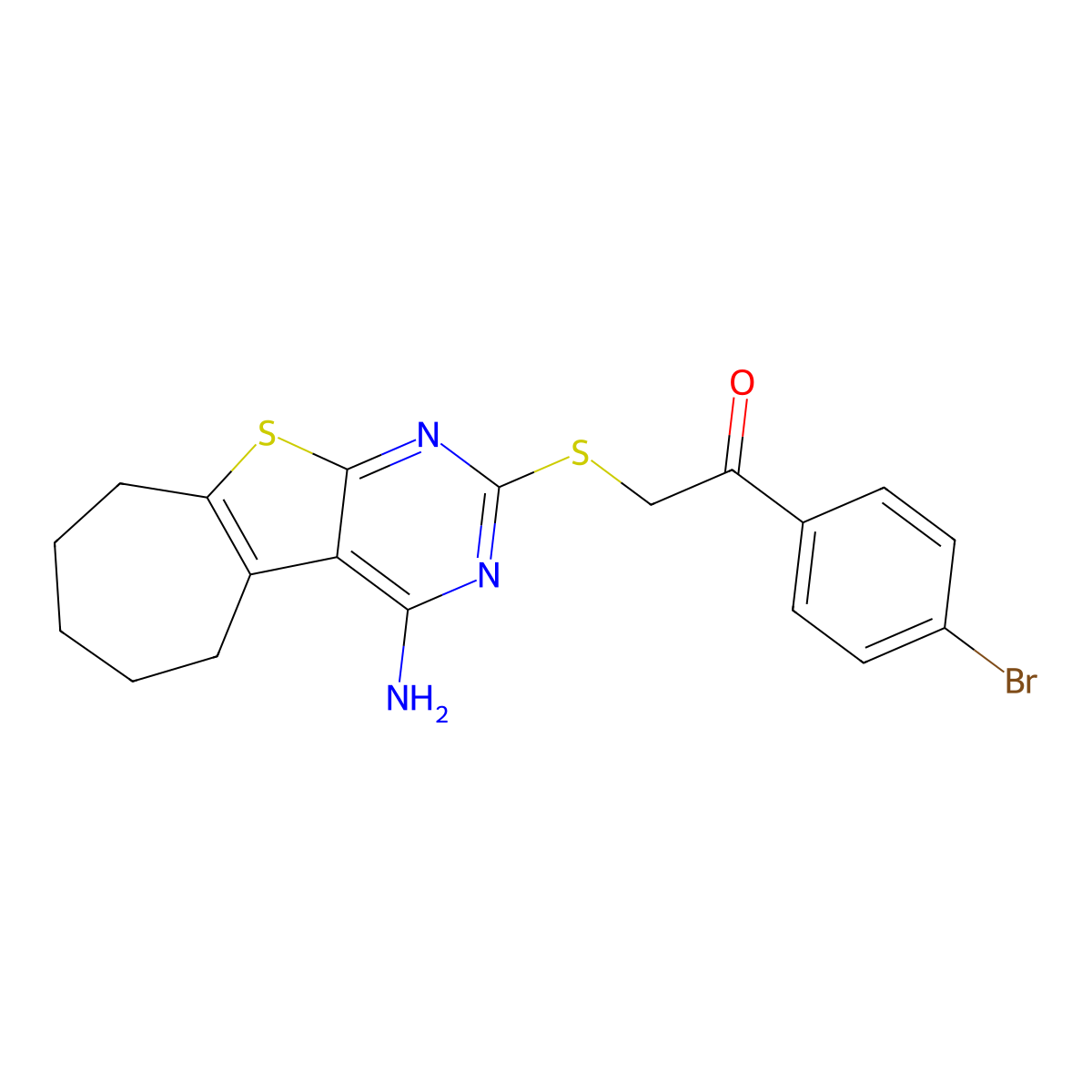 2-[(4-amino-6,7,8,9-tetrahydro-5H-cyclohepta[4,5]thieno[1,2-c]pyrimidin-2-yl)sulfanyl]-1-(4-bromophenyl)ethanone molecular structure, CAS 373617-89-1