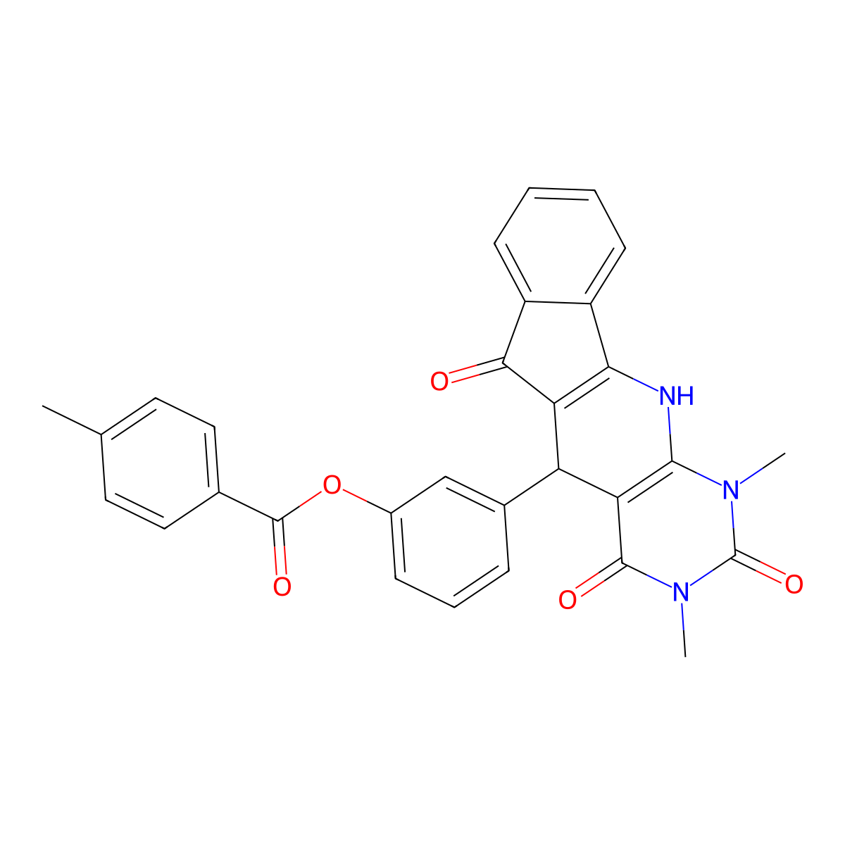 3-(1,3-dimethyl-2,4,6-trioxo-2,3,4,5,6,11-hexahydro-1H-indeno[2',1':5,6]pyrido[2,3-d]pyrimidin-5-yl)phenyl 4-methylbenzoate molecular structure, CAS 373618-20-3