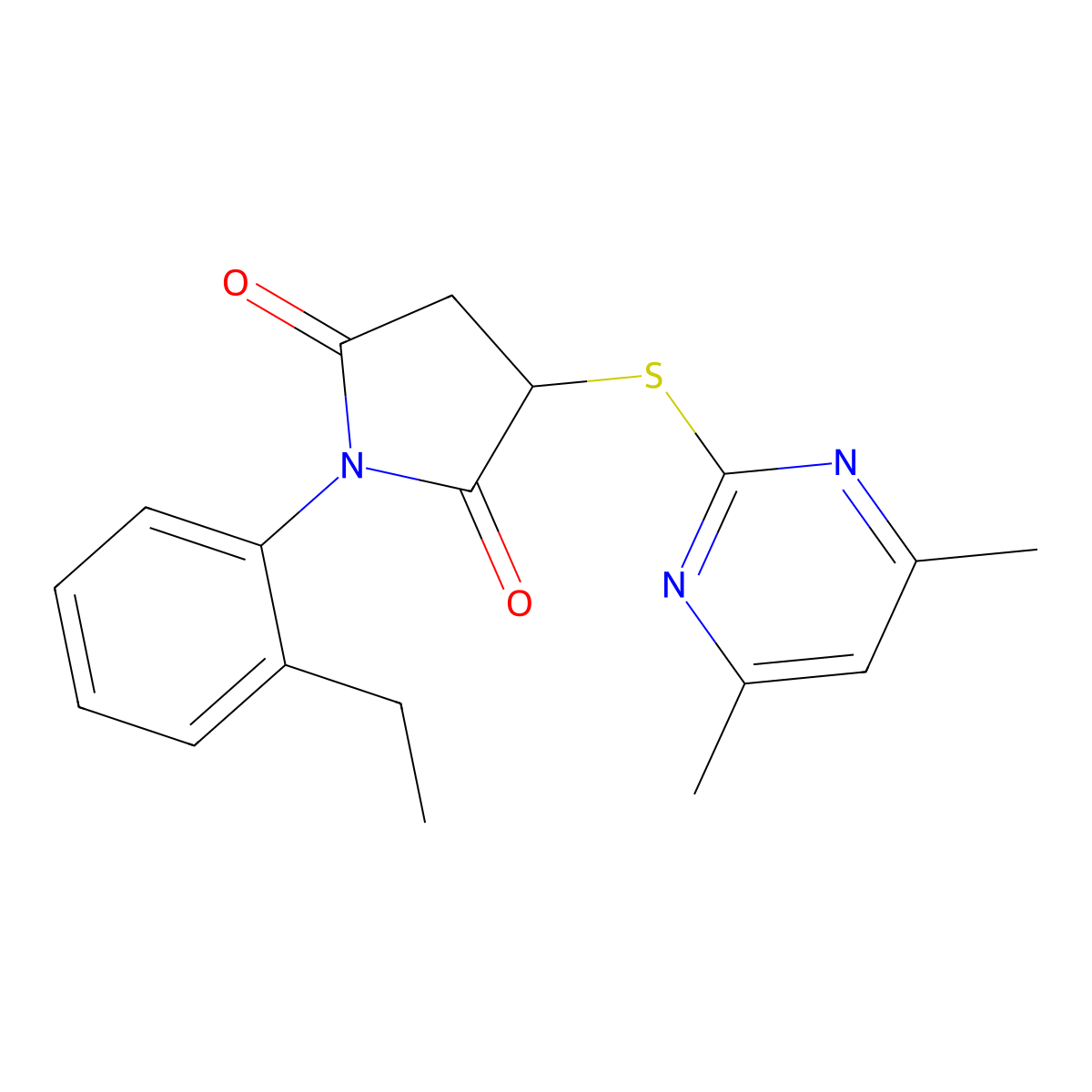 3-[(4,6-Dimethylpyrimidin-2-yl)sulfanyl]-1-(2-ethylphenyl)pyrrolidine-2,5-dione molecular structure, CAS 373619-05-7