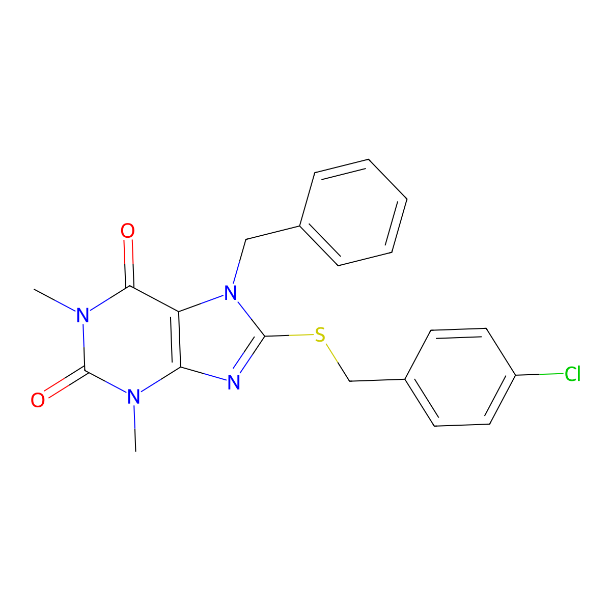 7-benzyl-8-{[(4-chlorophenyl)methyl]sulfanyl}-1,3-dimethyl-2,3,6,7-tetrahydro-1H-purine-2,6-dione molecular structure, CAS 373619-64-8