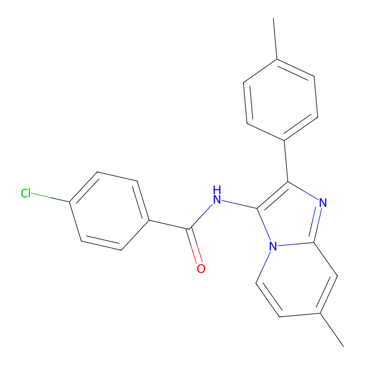 4-chloro-N-[7-methyl-2-(4-methylphenyl)imidazo[1,2-a]pyridin-3-yl]benzamide molecular structure, CAS 373620-10-1