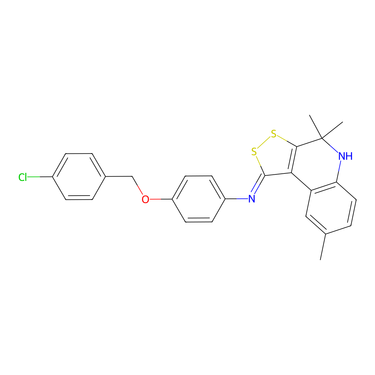 4-[(4-chlorobenzyl)oxy]-N-[(1Z)-4,4,8-trimethyl-4,5-dihydro-1H-[1,2]dithiolo[3,4-c]quinolin-1-ylidene]aniline molecular structure, CAS 373620-32-7