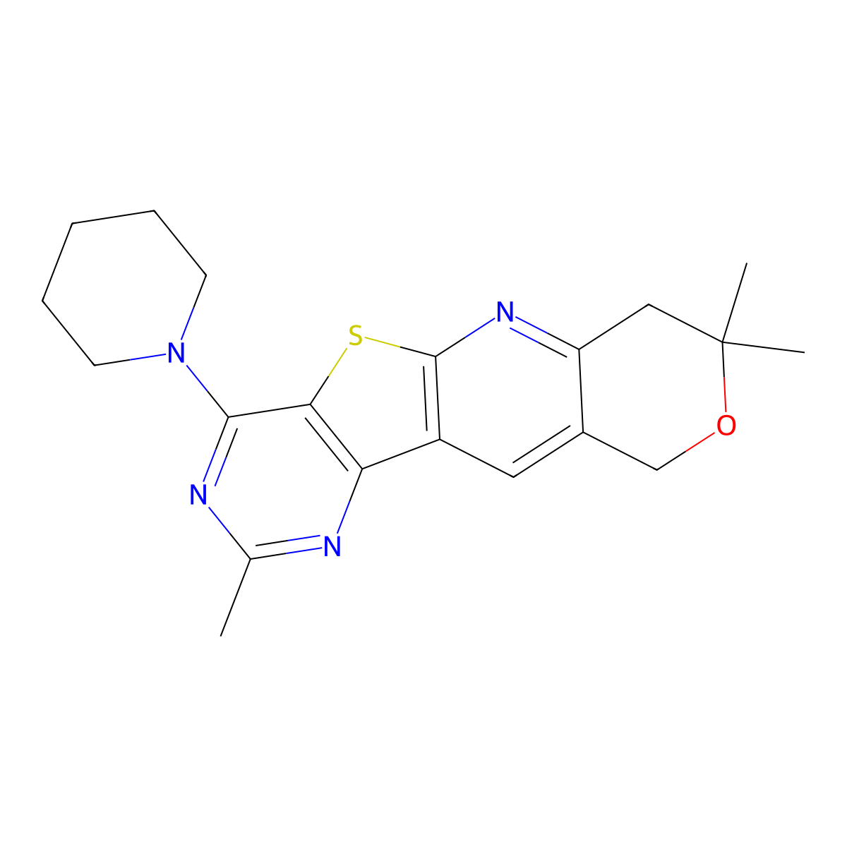2,8,8-trimethyl-4-(piperidin-1-yl)-8,10-dihydro-7H-pyrano[3'',4'':5',6']pyrido[3',2':4,5]thieno[3,2-d]pyrimidine molecular structure, CAS 373620-47-4