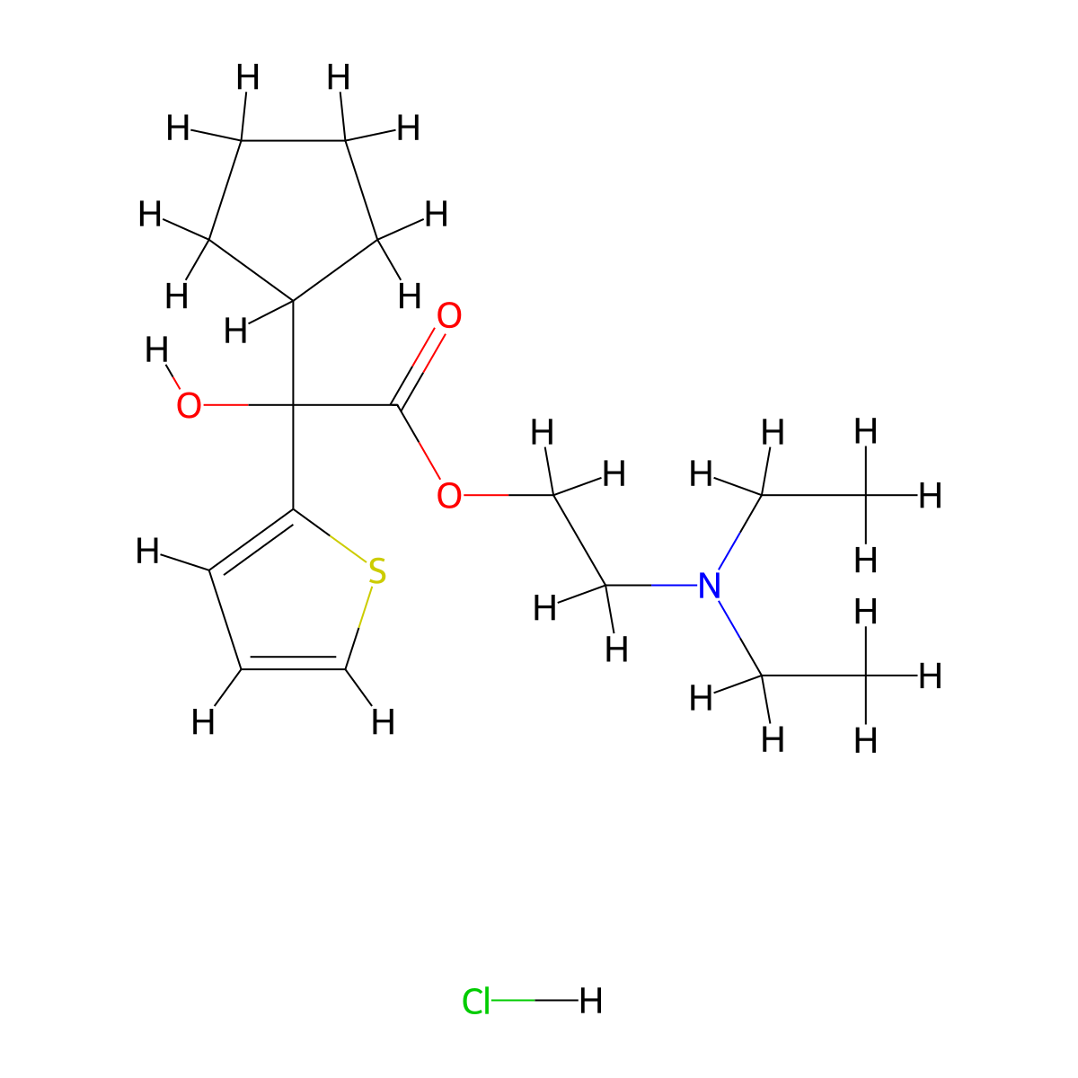 2-Thiopheneacetic acid, alpha-cyclopentyl-alpha-hydroxy-, 2-(diethylamino)ethyl ester, hydrochloride (1:1) molecular structure, CAS 3737-35-7