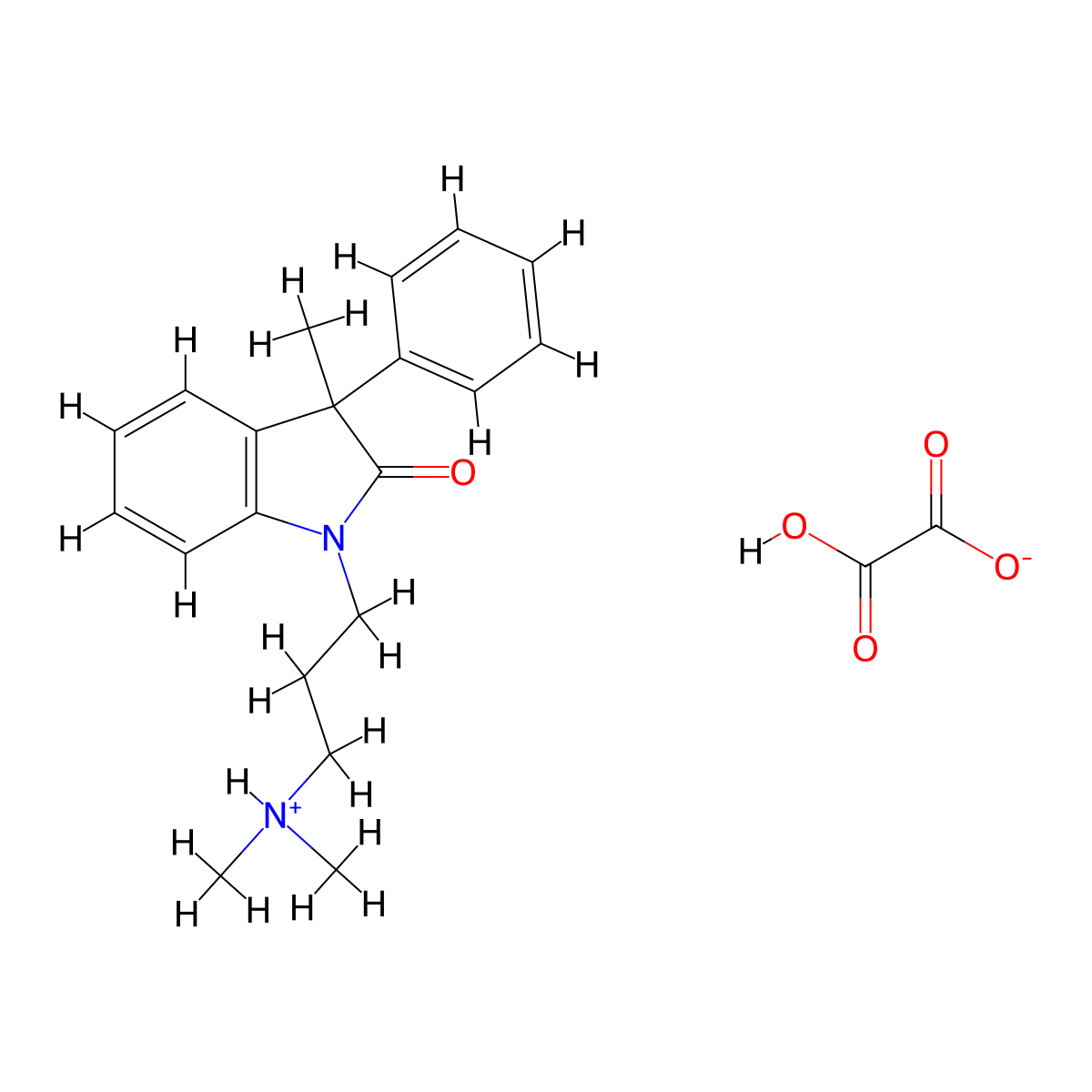 2H-Indol-2-one, 1,3-dihydro-1-(3-(dimethylamino)propyl)-3-methyl-3-phenyl-, oxalate (1:1) molecular structure, CAS 37391-17-6
