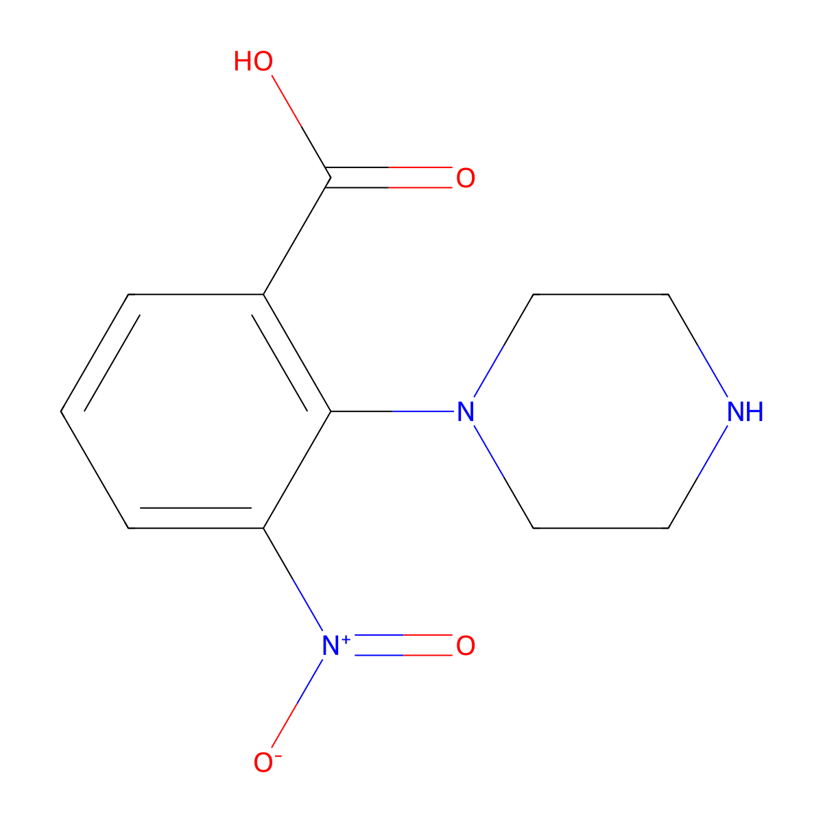 3-Nitro-2-piperazin-1-ylbenzoic acid molecular structure, CAS 374063-89-5