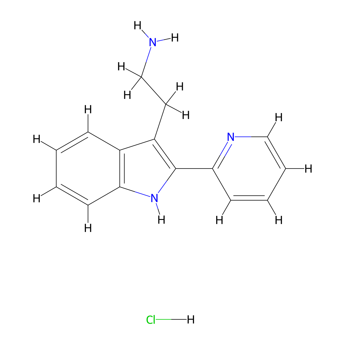 2-(2-Pyridin-2-yl-1H-indol-3-yl)ethanamine monohydrochloride molecular structure, CAS 374064-08-1