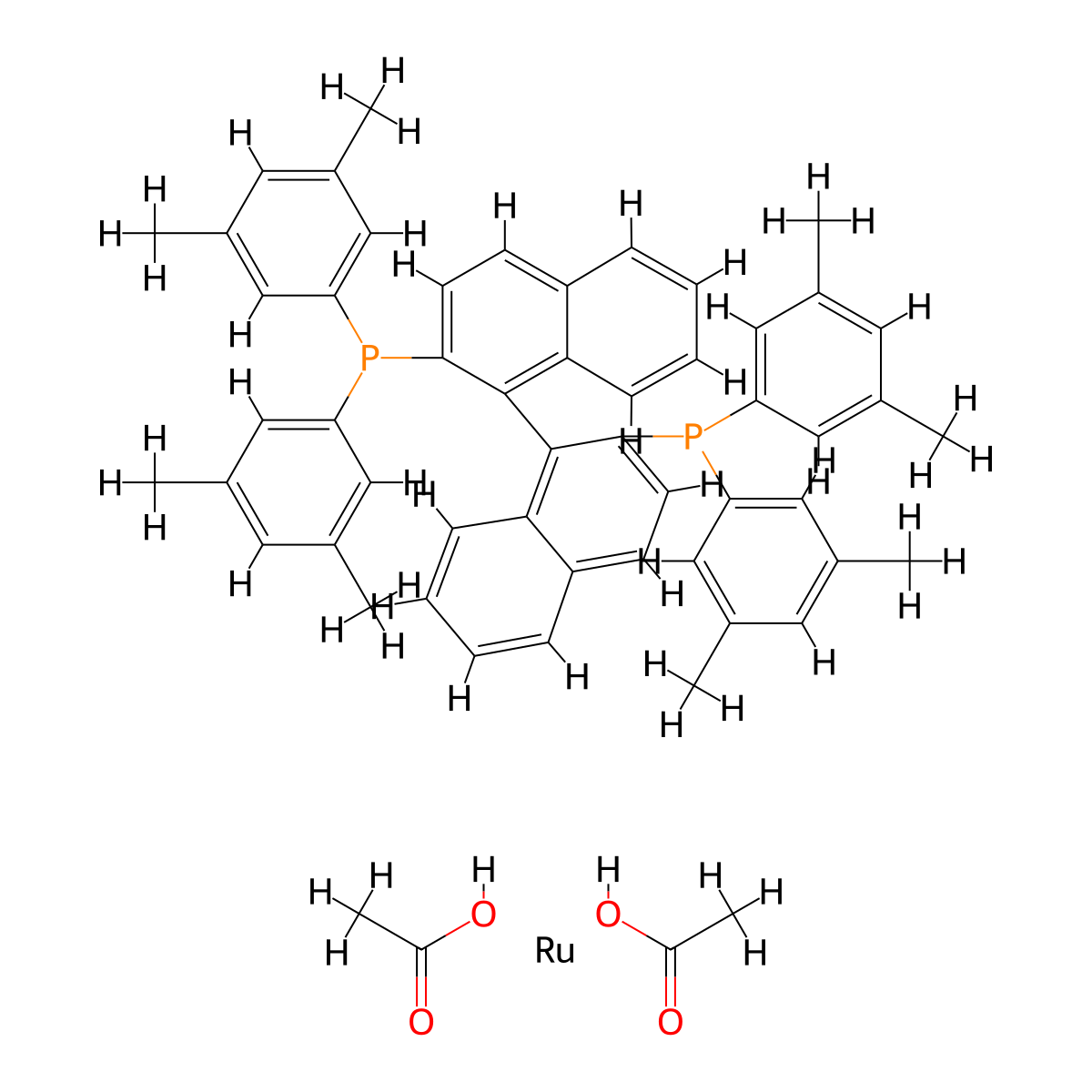 Diacetato{(R)-(+)-2,2'-bis[DI(3,5-xylyl)phosphino]-1,1'-binaphthyl}ruthenium(II) molecular structure, CAS 374067-49-9
