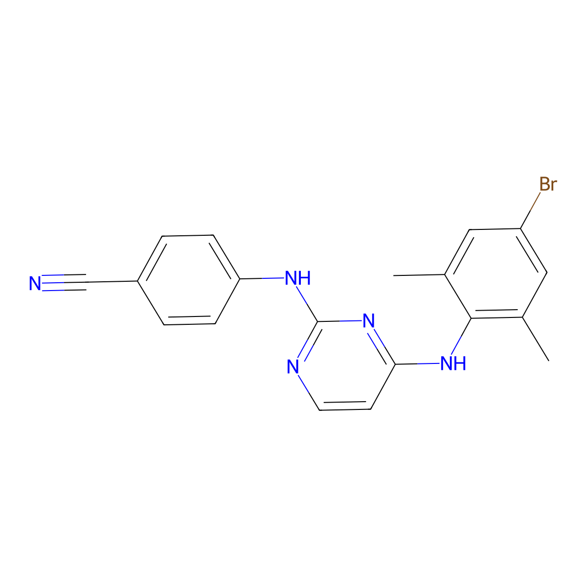 4-({4-[(4-Bromo-2,6-dimethylphenyl)amino]pyrimidin-2-yl}amino)benzonitrile molecular structure, CAS 374067-85-3
