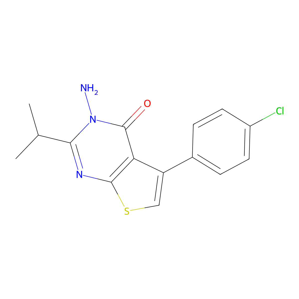 3-Amino-5-(4-chlorophenyl)-2-propan-2-ylthieno[2,3-d]pyrimidin-4-one molecular structure, CAS 374083-26-8