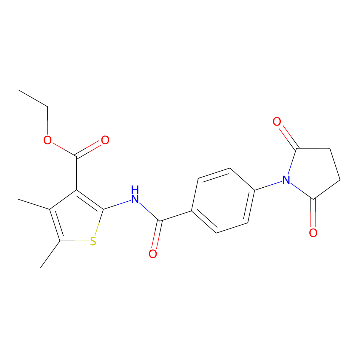 Ethyl 2-(4-(2,5-dioxopyrrolidin-1-yl)benzamido)-4,5-dimethylthiophene-3-carboxylate molecular structure, CAS 374083-39-3