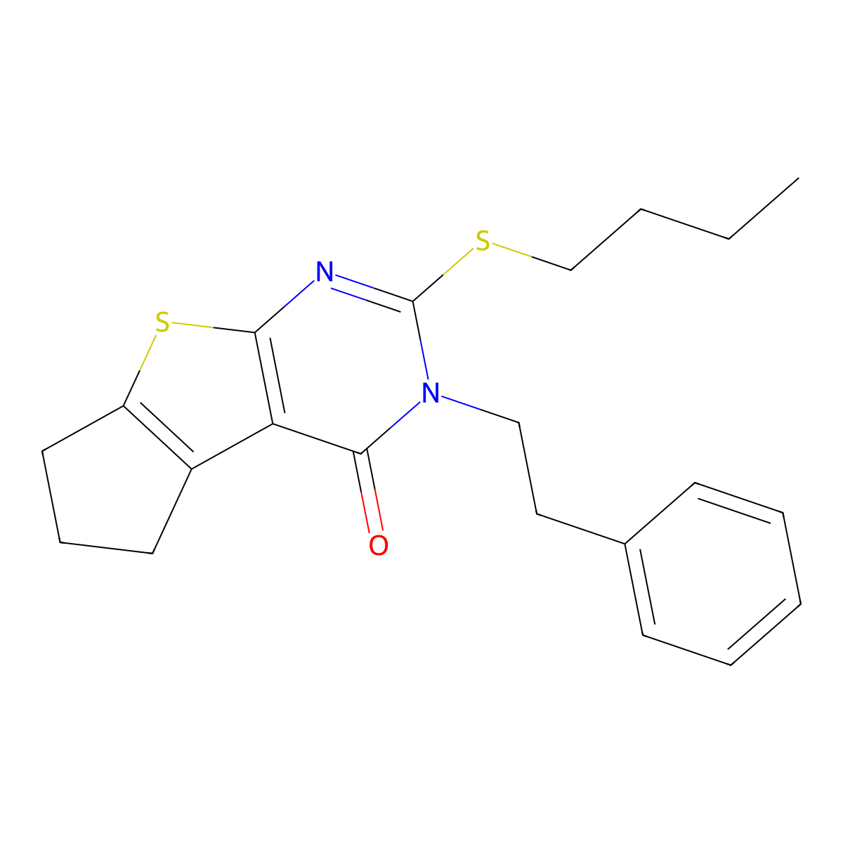 2-(butylsulfanyl)-3-(2-phenylethyl)-3,5,6,7-tetrahydro-4H-cyclopenta[4,5]thieno[2,3-d]pyrimidin-4-one molecular structure, CAS 374083-75-7