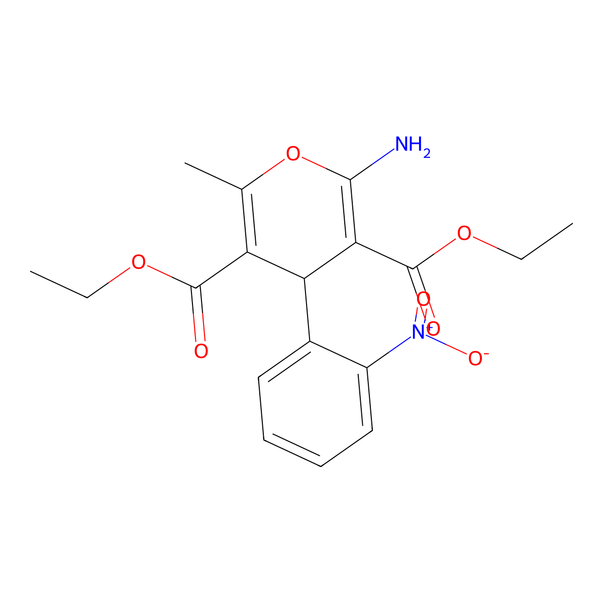 3,5-Diethyl 2-amino-6-methyl-4-(2-nitrophenyl)-4H-pyran-3,5-dicarboxylate molecular structure, CAS 374084-32-9