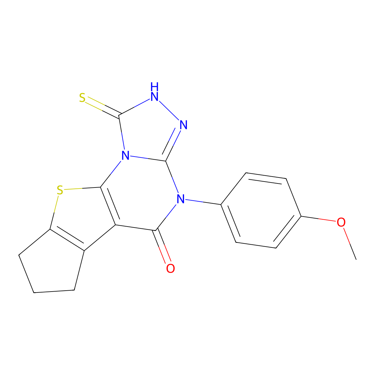 1-Mercapto-4-(4-methoxy-phenyl)-7,8-dihydro-4H,6H-9-thia-2,3,4,9b-tetraaza-cyclopenta[b]-as-indace n-5-one molecular structure, CAS 374084-38-5