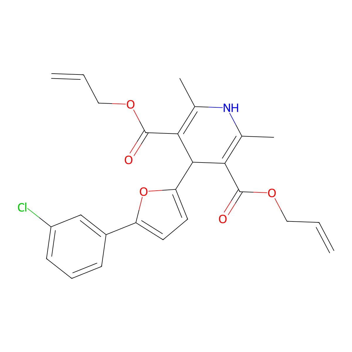 3,5-Bis(prop-2-en-1-yl) 4-[5-(3-chlorophenyl)furan-2-yl]-2,6-dimethyl-1,4-dihydropyridine-3,5-dicarboxylate molecular structure, CAS 374084-44-3