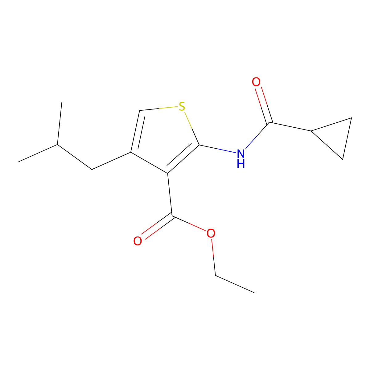 Ethyl 2-[(cyclopropylcarbonyl)amino]-4-isobutylthiophene-3-carboxylate molecular structure, CAS 374084-73-8