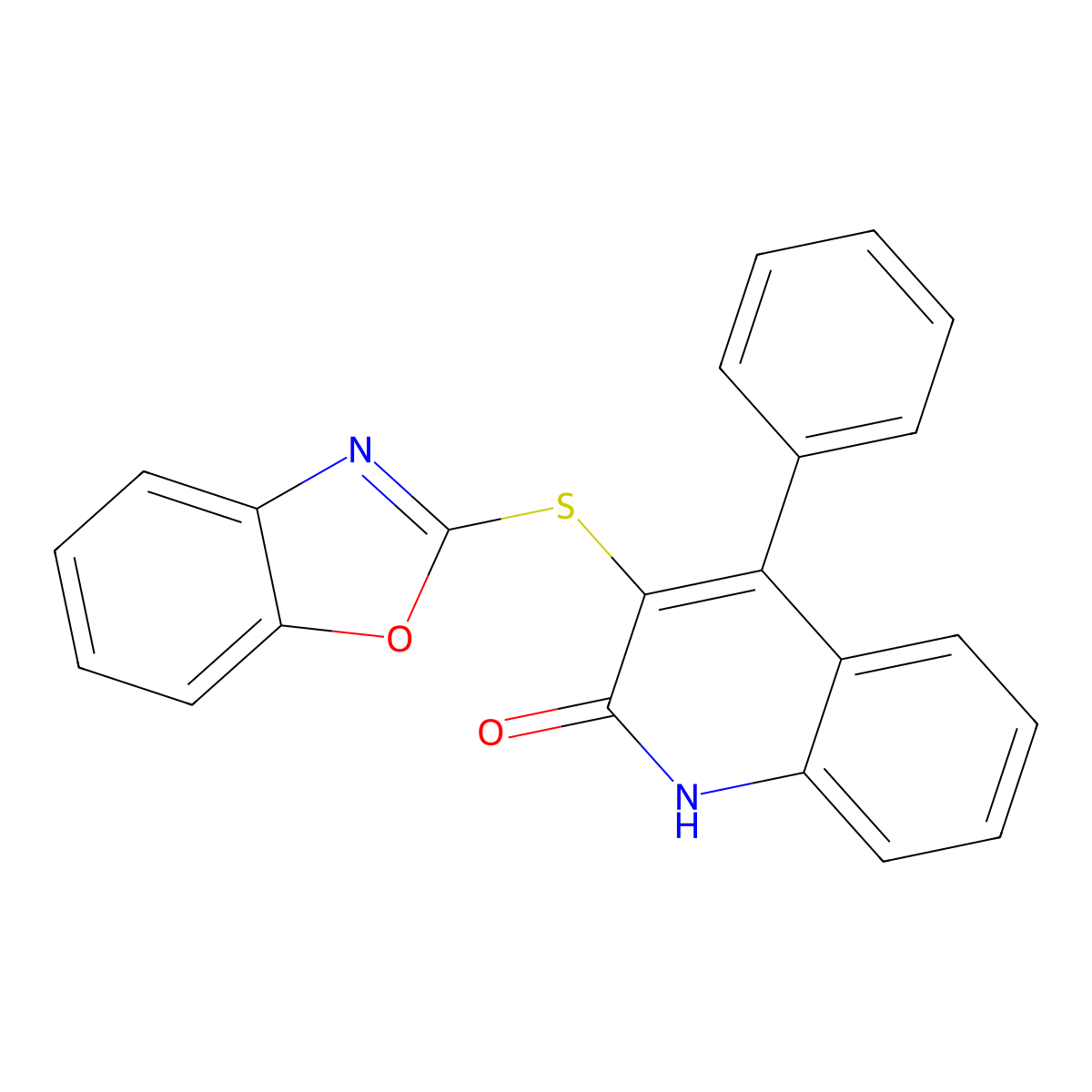 3-Benzoxazol-2-ylthio-4-phenylquinolin-2-ol molecular structure, CAS 374084-77-2