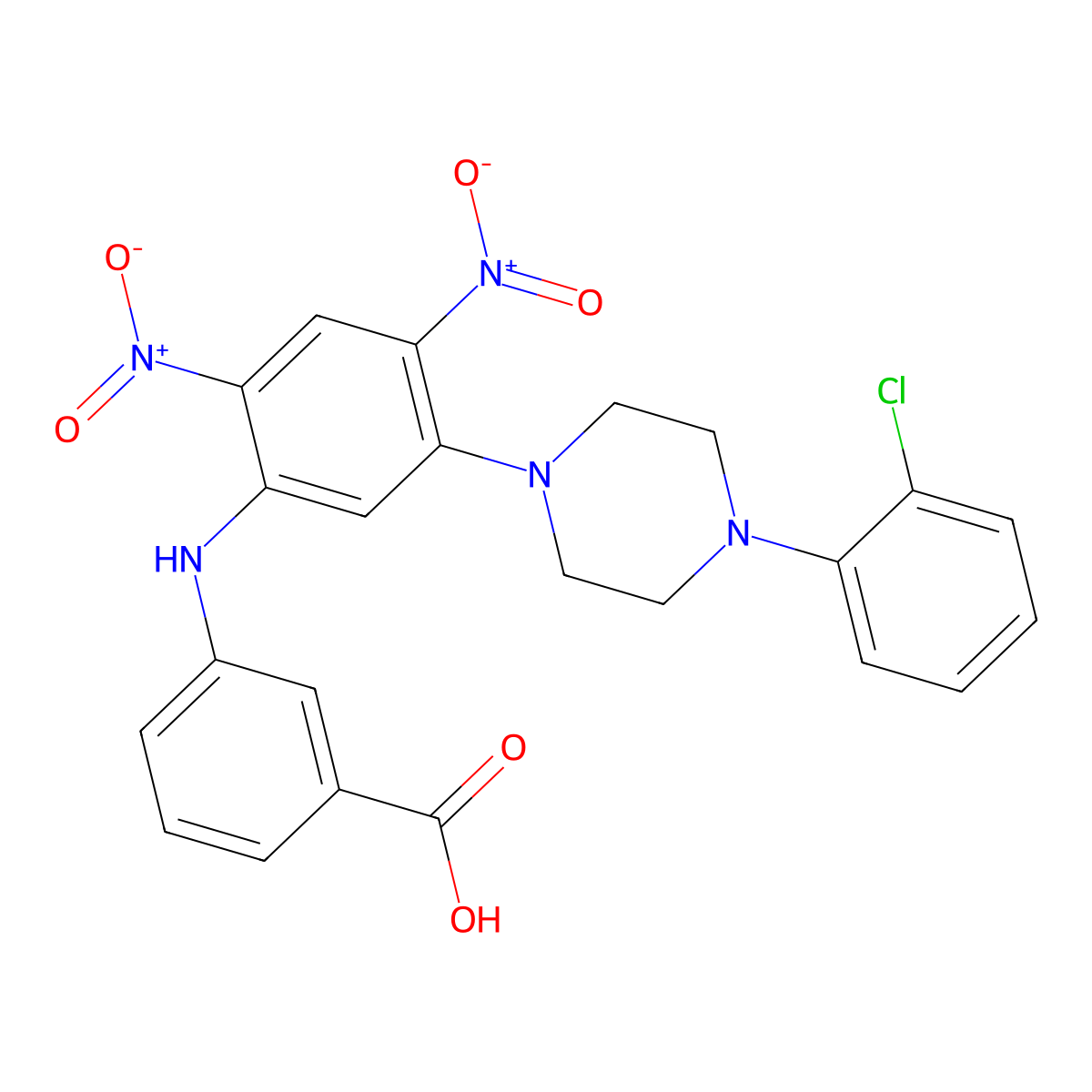 3-[5-[4-(2-Chlorophenyl)piperazin-1-yl]-2,4-dinitroanilino]benzoic acid molecular structure, CAS 374084-82-9