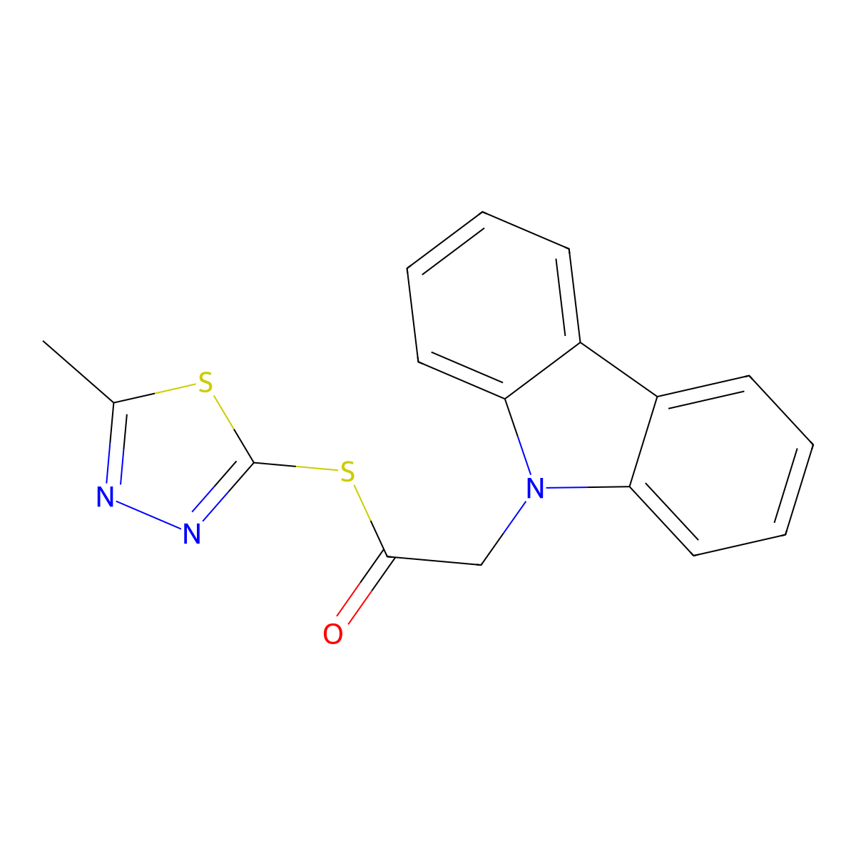 S-(5-methyl-1,3,4-thiadiazol-2-yl) 2-carbazol-9-ylethanethioate molecular structure, CAS 374084-91-0