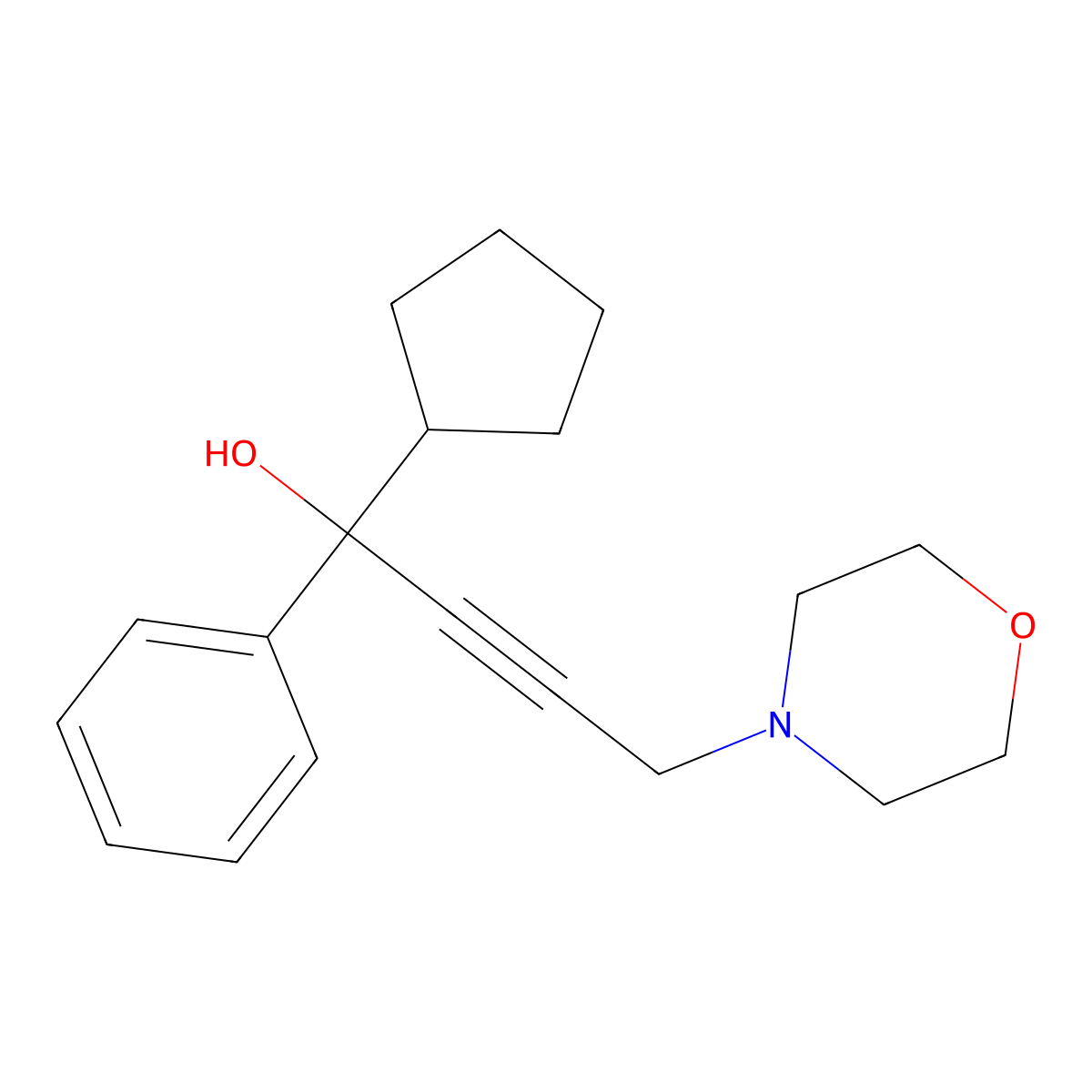 1-Cyclopentyl-4-morpholin-4-yl-1-phenylbut-2-yn-1-ol molecular structure, CAS 374085-41-3