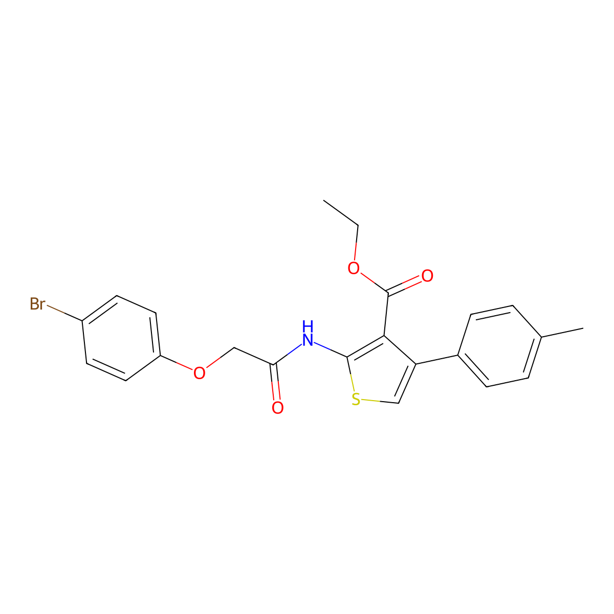 ET 2-(((4-Bromophenoxy)acetyl)amino)-4-(4-methylphenyl)-3-thiophenecarboxylate molecular structure, CAS 374085-59-3