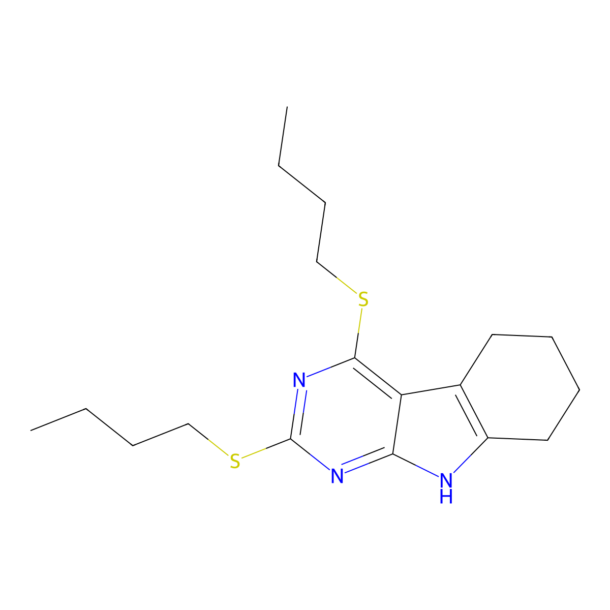 2,4-bis(butylsulfanyl)-6,7,8,9-tetrahydro-5H-pyrimido[4,5-b]indole molecular structure, CAS 374085-71-9