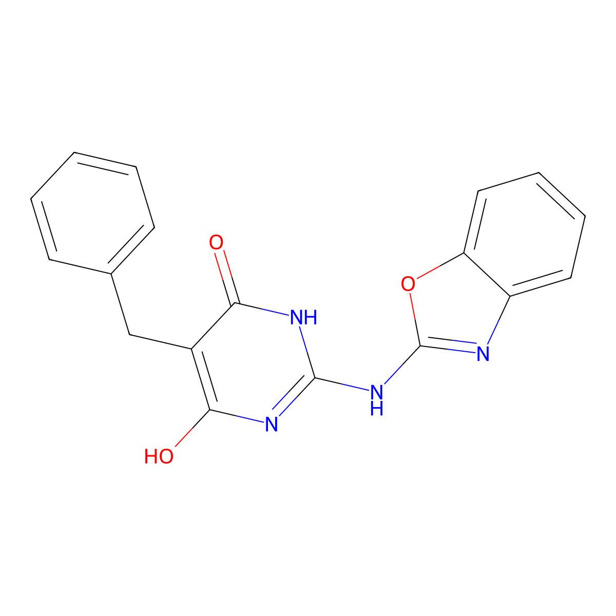 2-(1,3-benzoxazol-2-ylamino)-5-benzyl-4-hydroxy-1H-pyrimidin-6-one molecular structure, CAS 374085-97-9