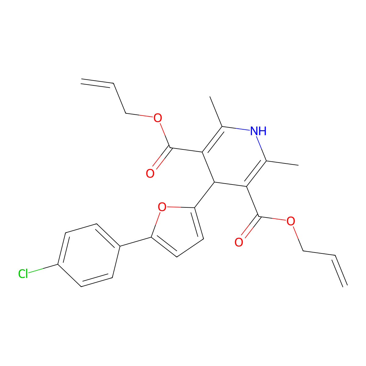 3,5-Bis(prop-2-en-1-yl) 4-[5-(4-chlorophenyl)furan-2-yl]-2,6-dimethyl-1,4-dihydropyridine-3,5-dicarboxylate molecular structure, CAS 374086-07-4