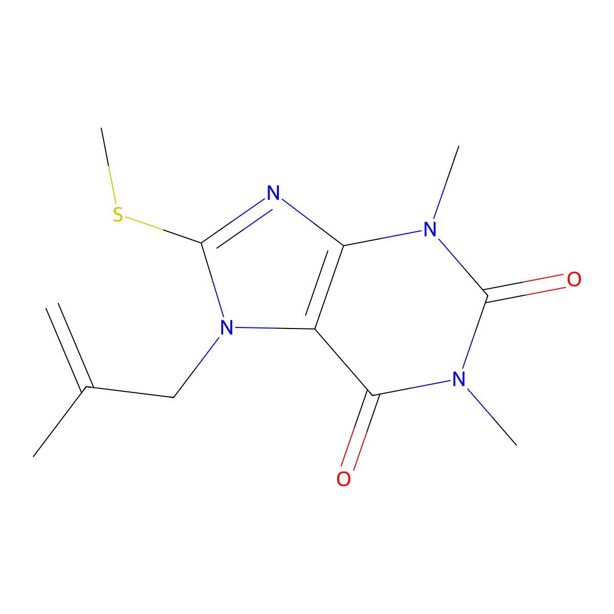 1,3-dimethyl-7-(2-methylallyl)-8-(methylthio)-1H-purine-2,6(3H,7H)-dione molecular structure, CAS 374086-32-5