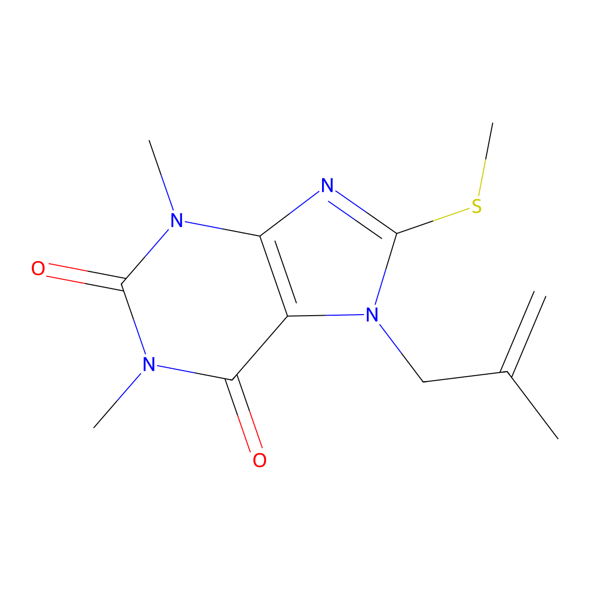 1,3-dimethyl-7-(2-methylallyl)-8-(methylthio)-1H-purine-2,6(3H,7H)-dione molecular structure, CAS 374086-32-5