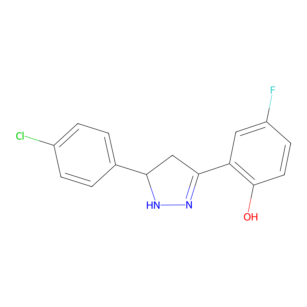 2-(5-(4-chlorophenyl)-4,5-dihydro-1H-pyrazol-3-yl)-4-fluorophenol molecular structure, CAS 374086-47-2
