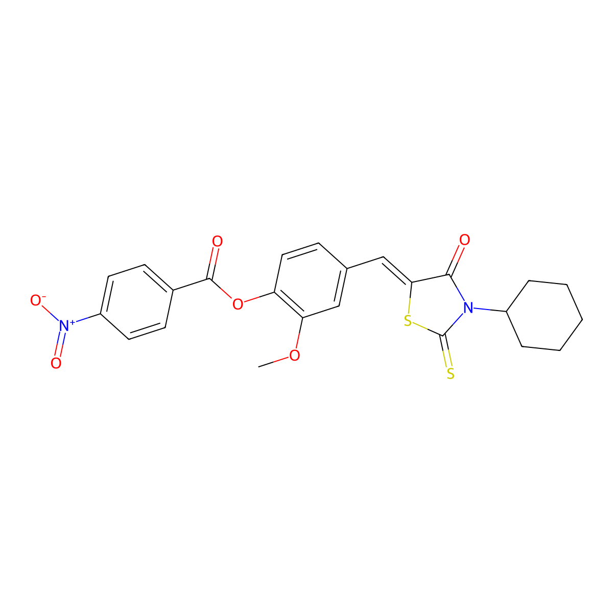 3-Cyclohexyl-5-[[3-methoxy-4-[(4-nitrobenzoyl)oxy]phenyl]methylene]-2-thioxo-4-thiazolidinone molecular structure, CAS 374086-58-5