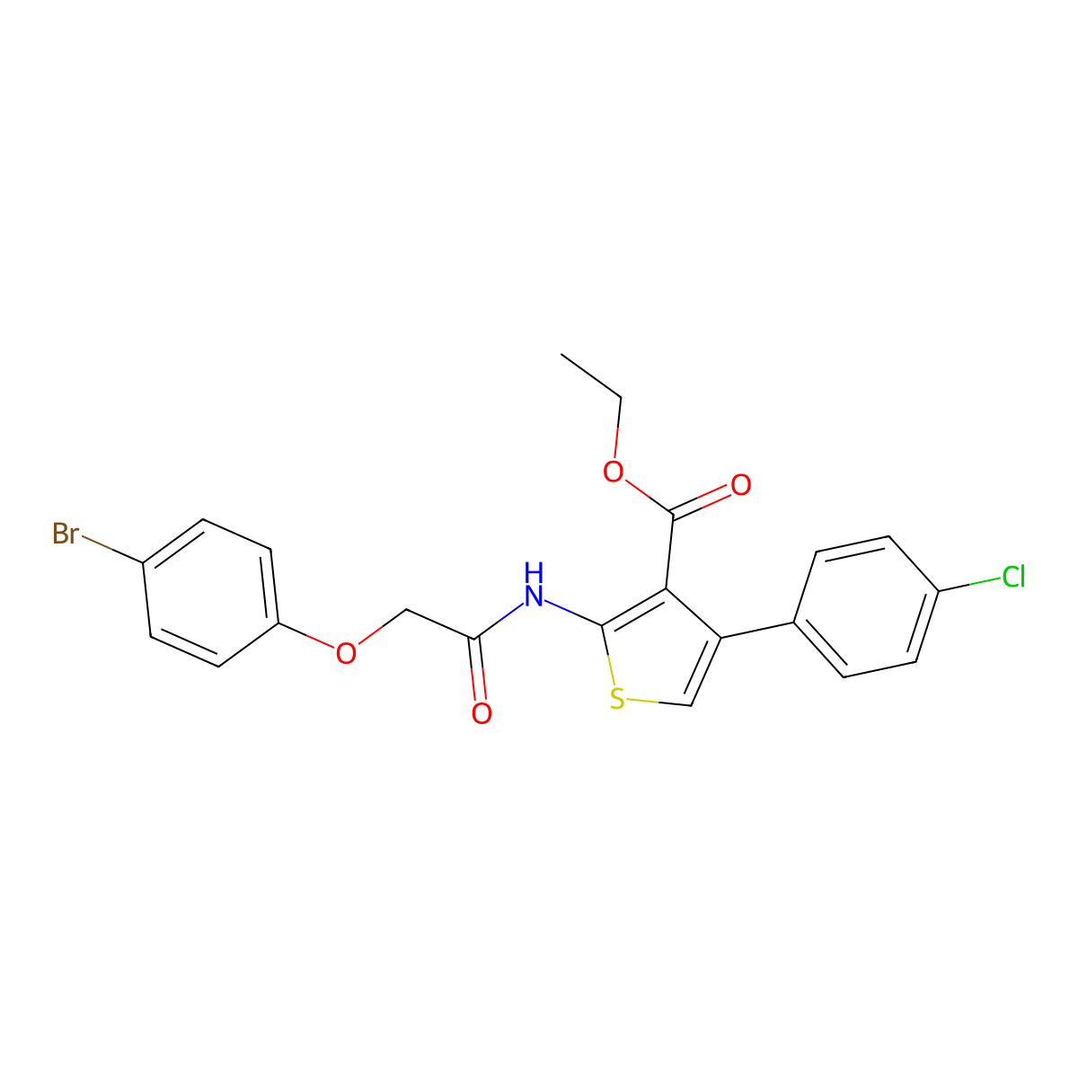 ET 2-(((4-Bromophenoxy)acetyl)amino)-4-(4-chlorophenyl)-3-thiophenecarboxylate molecular structure, CAS 374086-71-2