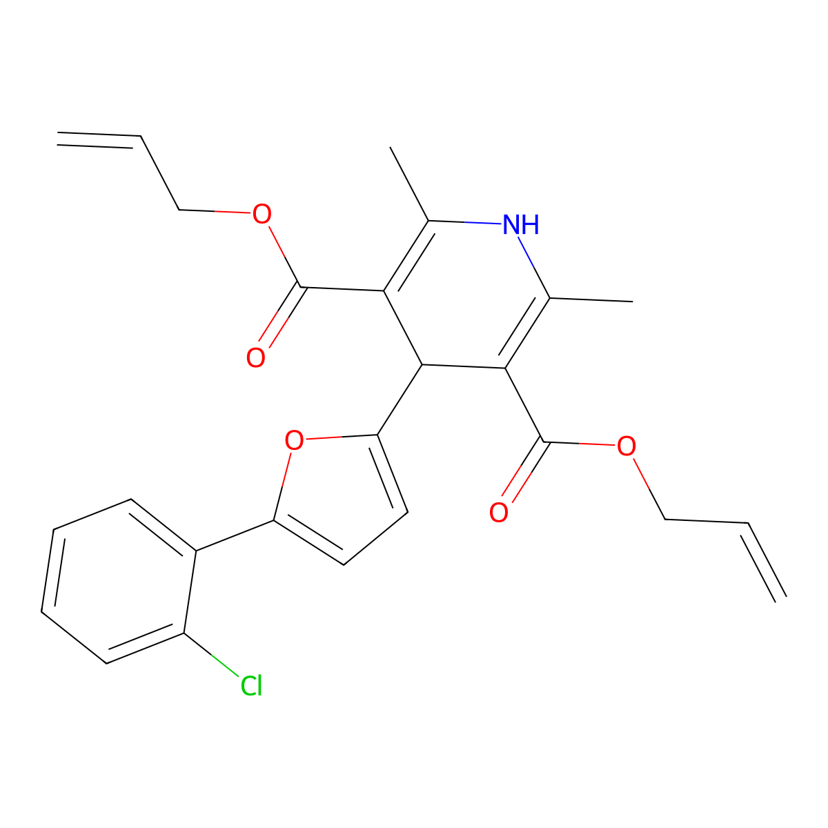 3,5-Bis(prop-2-en-1-yl) 4-[5-(2-chlorophenyl)furan-2-yl]-2,6-dimethyl-1,4-dihydropyridine-3,5-dicarboxylate molecular structure, CAS 374087-17-9