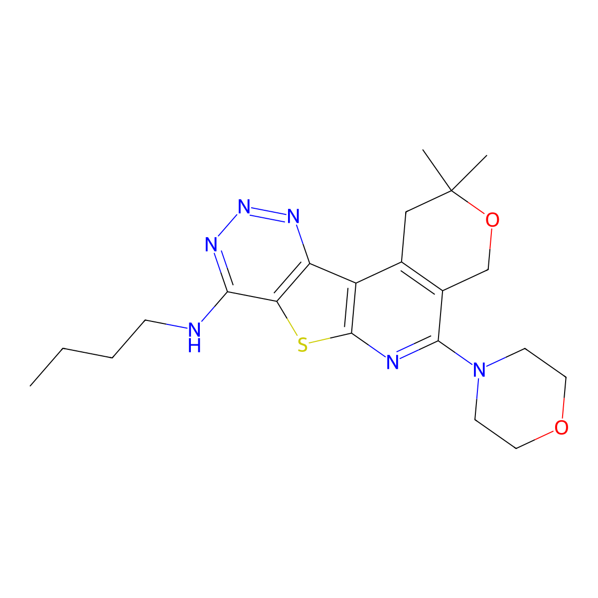 N-butyl-2,2-dimethyl-5-morpholino-2,4-dihydro-1H-pyrano[4'',3'':4',5']pyrido[3',2':4,5]thieno[3,2-d][1,2,3]triazin-8-amine molecular structure, CAS 374087-32-8