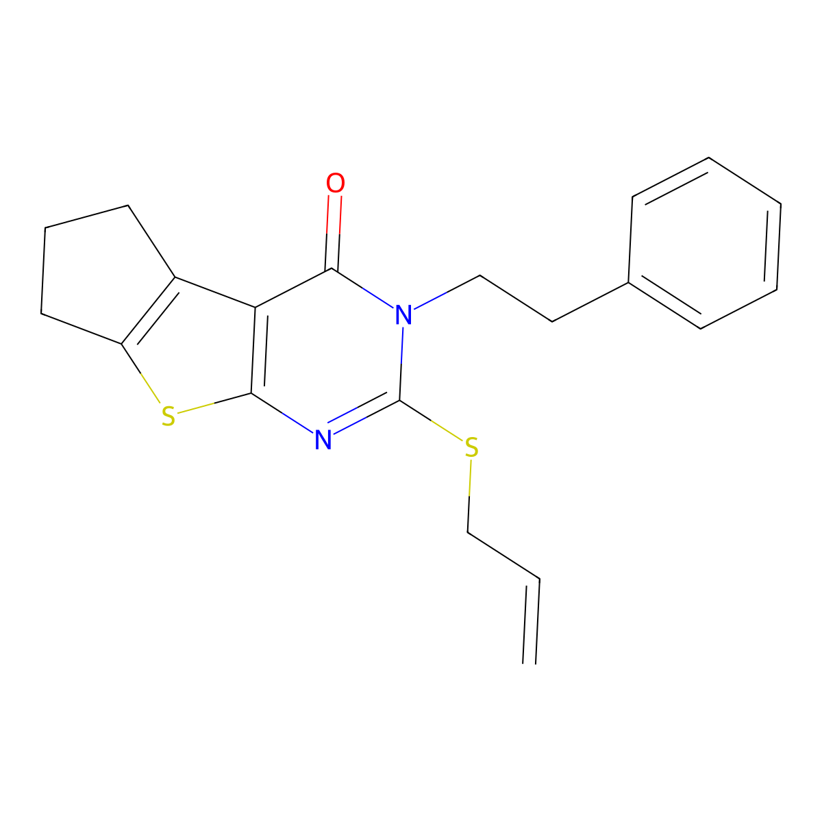 2-(2-phenylethyl)-3-prop-2-enylsulfanyl-7,8-dihydro-6H-cyclopenta[2,3]thieno[2,4-b]pyrimidin-1-one molecular structure, CAS 374087-56-6