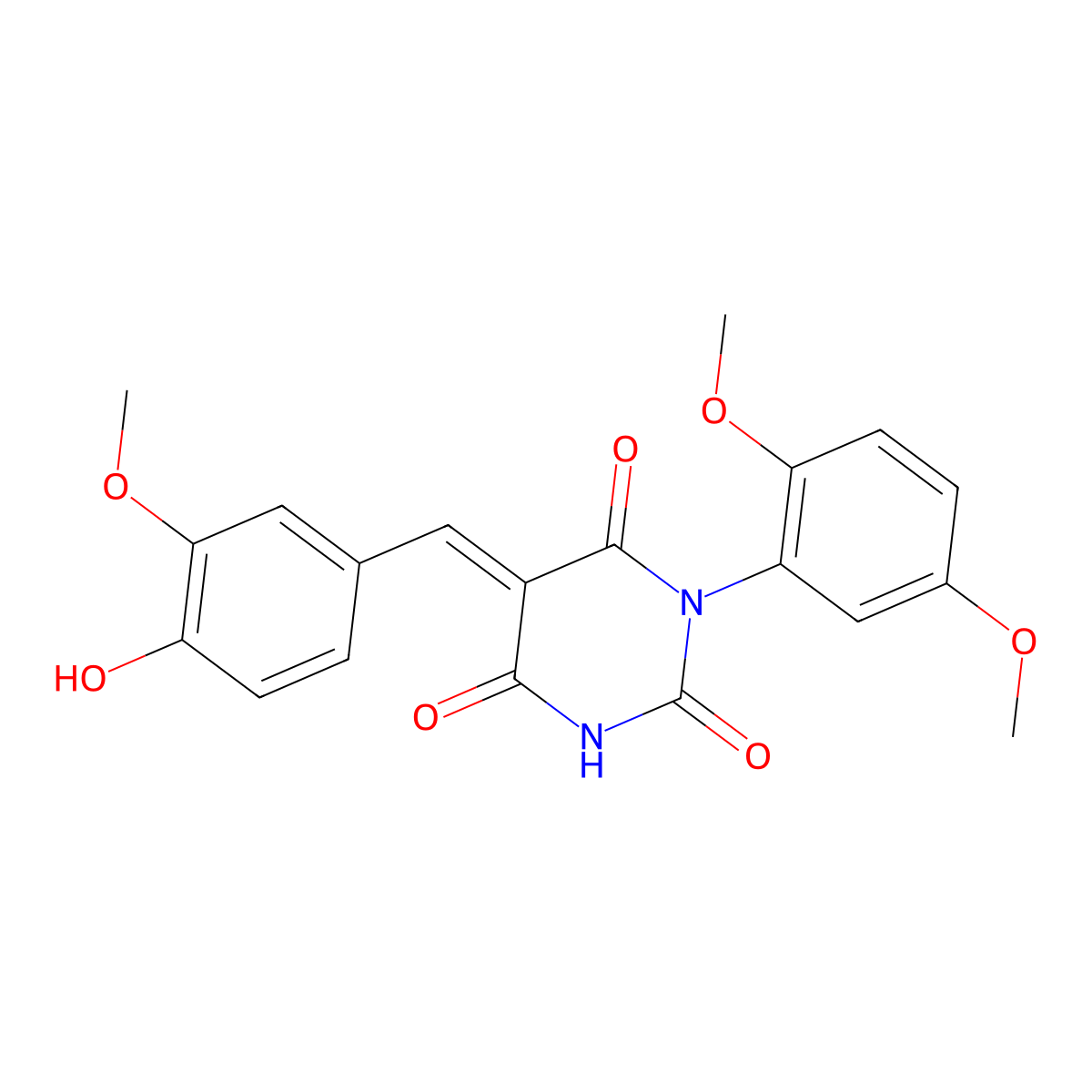 1-(2,5-Dimethoxyphenyl)-5-[(4-hydroxy-3-methoxyphenyl)methylidene]-1,3-diazinane-2,4,6-trione molecular structure, CAS 374087-61-3