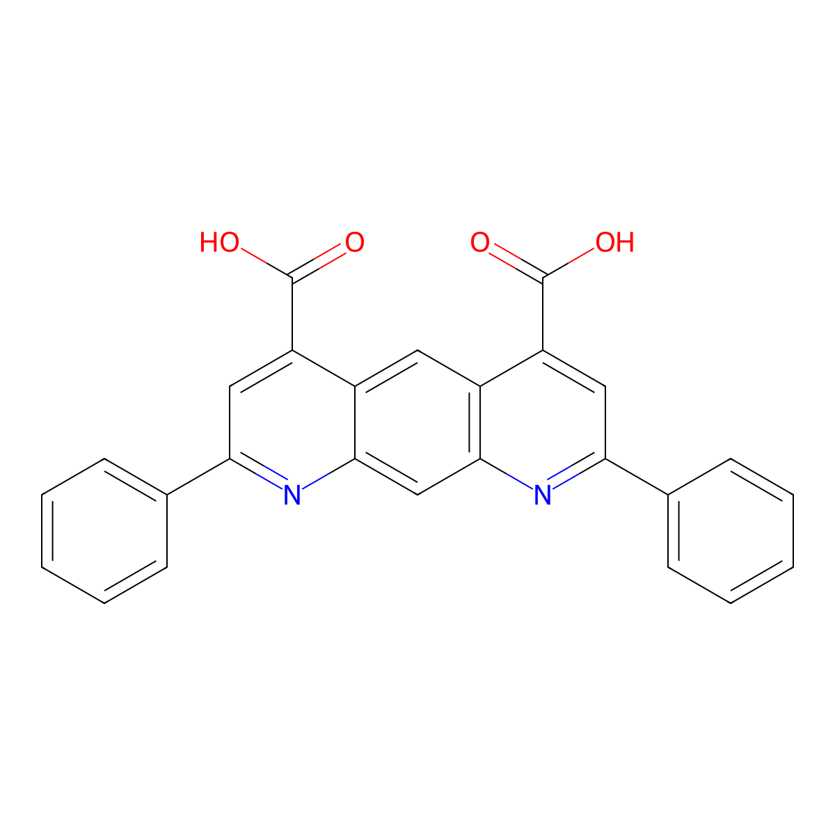 2,8-Diphenylpyrido[3,2-g]quinoline-4,6-dicarboxylic acid molecular structure, CAS 37409-41-9