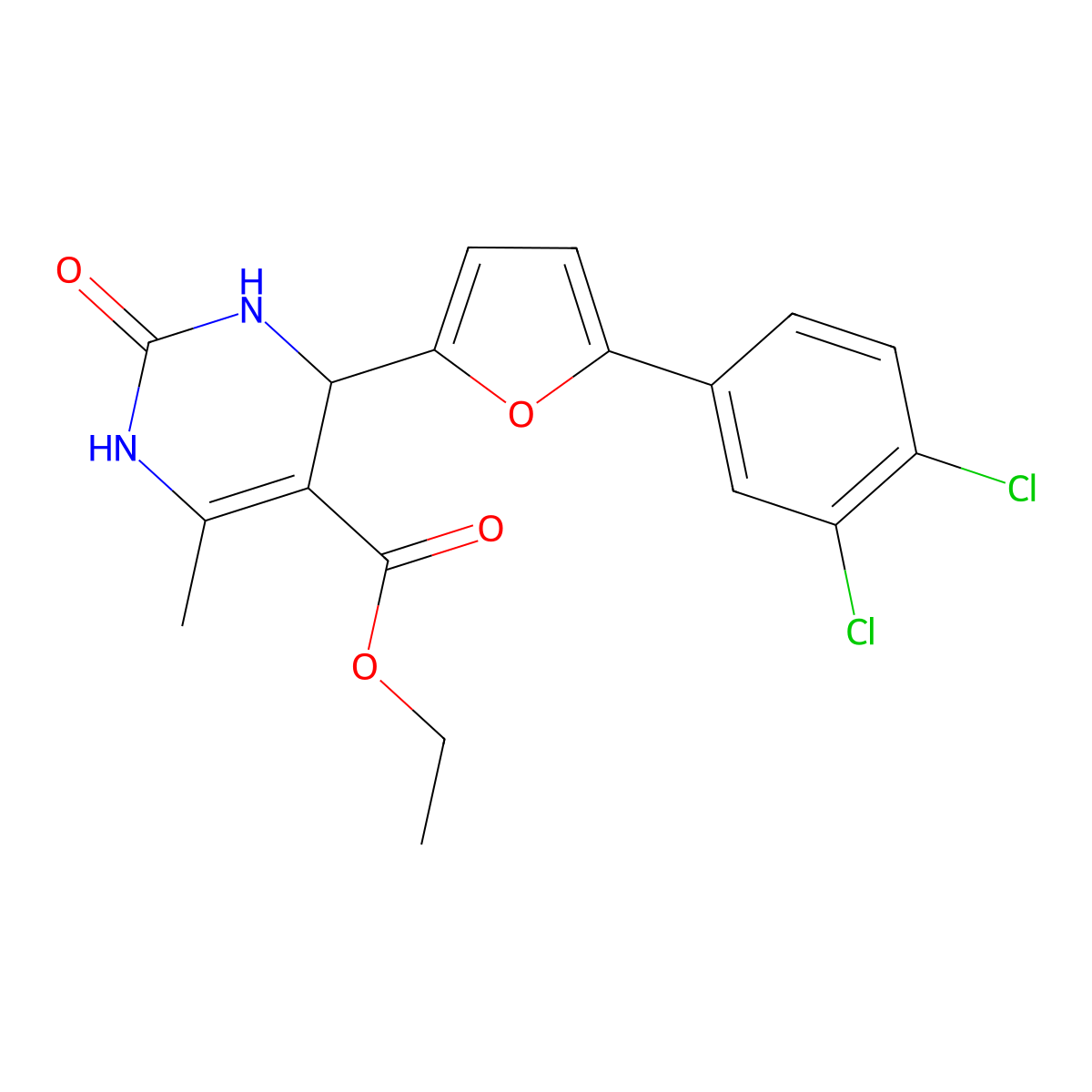 Ethyl 4-[5-(3,4-dichlorophenyl)furan-2-yl]-6-methyl-2-oxo-1,2,3,4-tetrahydropyrimidine-5-carboxylate molecular structure, CAS 374090-04-7