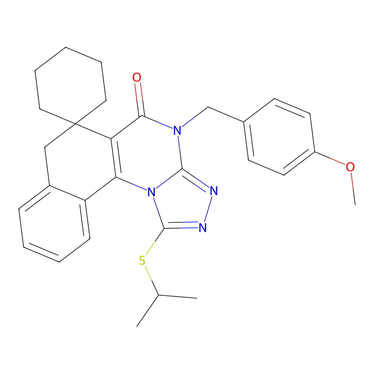 1-(isopropylthio)-4-(4-methoxybenzyl)-4H-spiro[benzo[h][1,2,4]triazolo[4,3-a]quinazoline-6,1'-cyclohexan]-5(7H)-one molecular structure, CAS 374090-25-2