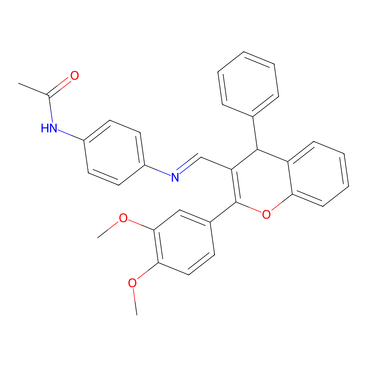 N-[4-[[2-(3,4-dimethoxyphenyl)-4-phenyl-4H-chromen-3-yl]methylideneamino]phenyl]acetamide molecular structure, CAS 374090-59-2