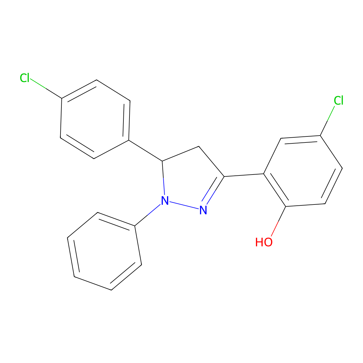4-chloro-2-[5-(4-chlorophenyl)-1-phenyl-4,5-dihydro-1H-pyrazol-3-yl]phenol molecular structure, CAS 374090-83-2