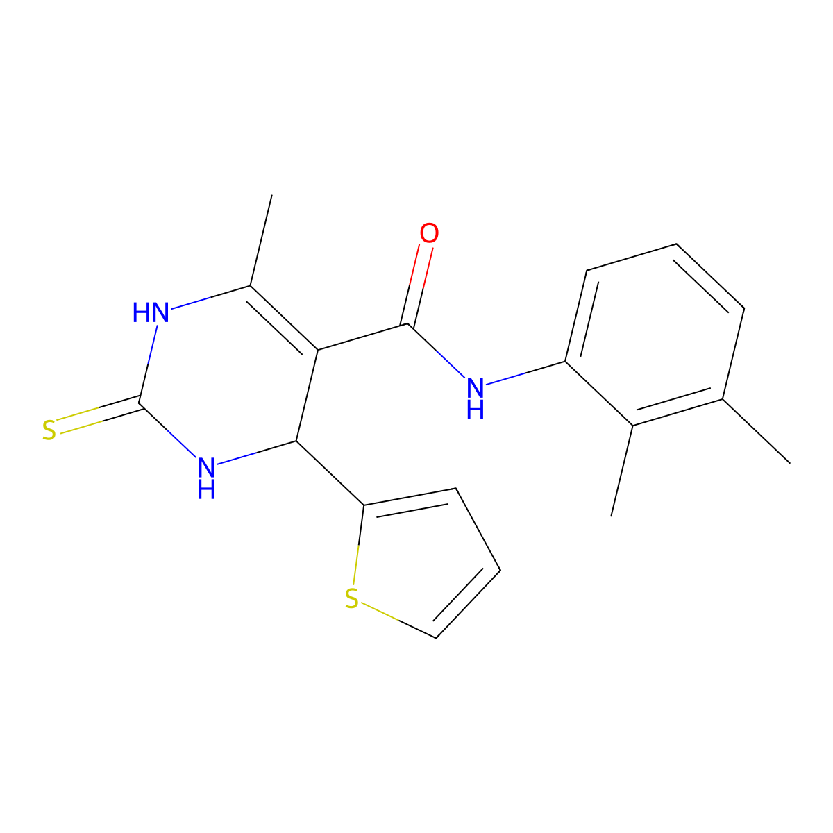 N-(2,3-dimethylphenyl)-6-methyl-2-sulfanylidene-4-thiophen-2-yl-3,4-dihydro-1H-pyrimidine-5-carboxamide molecular structure, CAS 374090-84-3