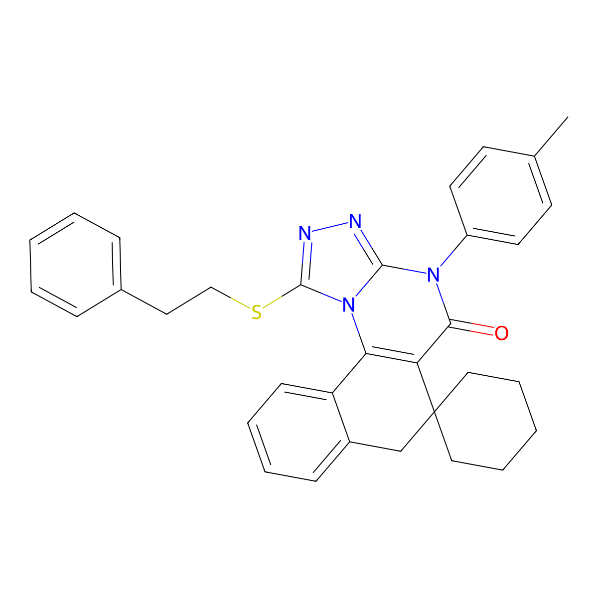 1-(phenethylthio)-4-(p-tolyl)-4H-spiro[benzo[h][1,2,4]triazolo[4,3-a]quinazoline-6,1'-cyclohexan]-5(7H)-one molecular structure, CAS 374090-90-1