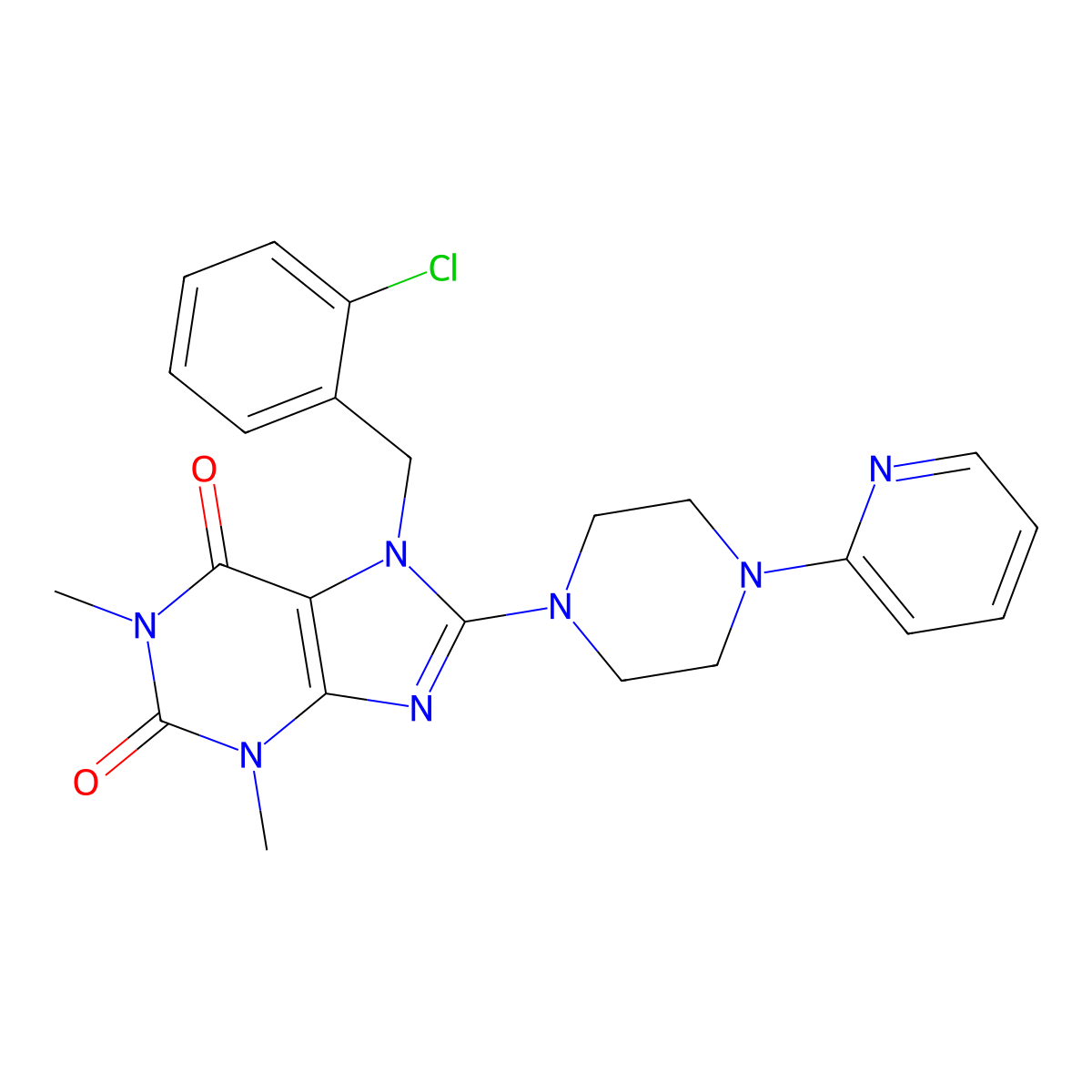 7-[(2-Chlorophenyl)methyl]-1,3-dimethyl-8-(4-pyridin-2-ylpiperazin-1-yl)purine-2,6-dione molecular structure, CAS 374091-24-4