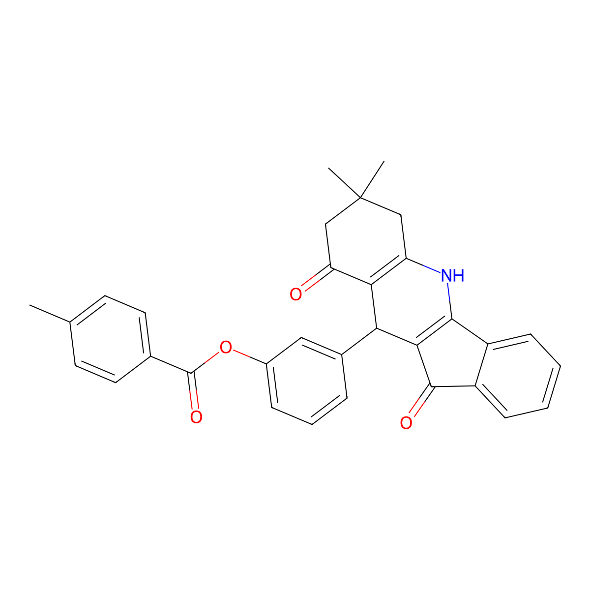 3-(7,7-dimethyl-9,11-dioxo-6,7,8,9,10,11-hexahydro-5H-indeno[1,2-b]quinolin-10-yl)phenyl 4-methylbenzoate molecular structure, CAS 374091-54-0